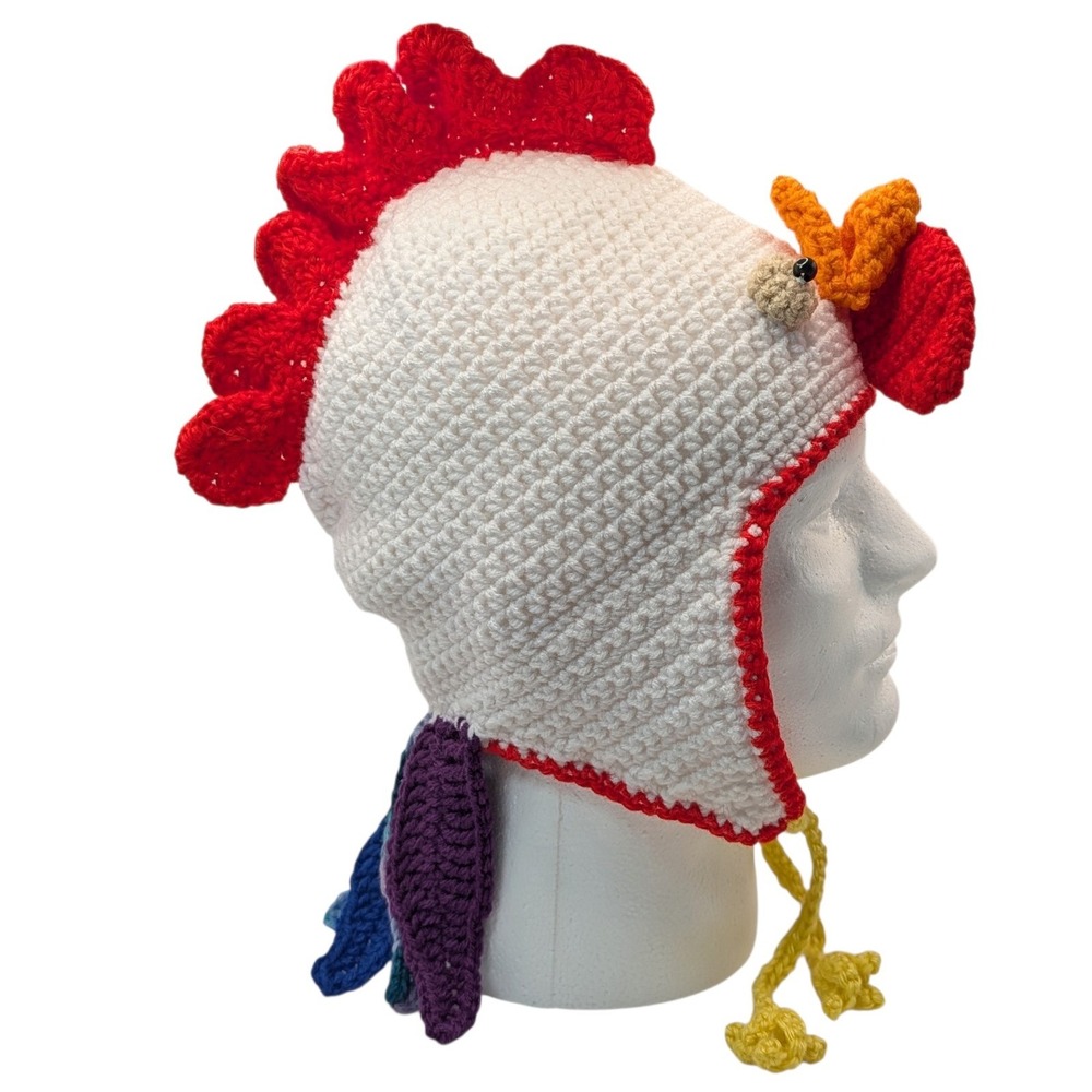 New Handmade Crocheted Rooster Hat Winter Snow Beanie Colorful Children or Adult